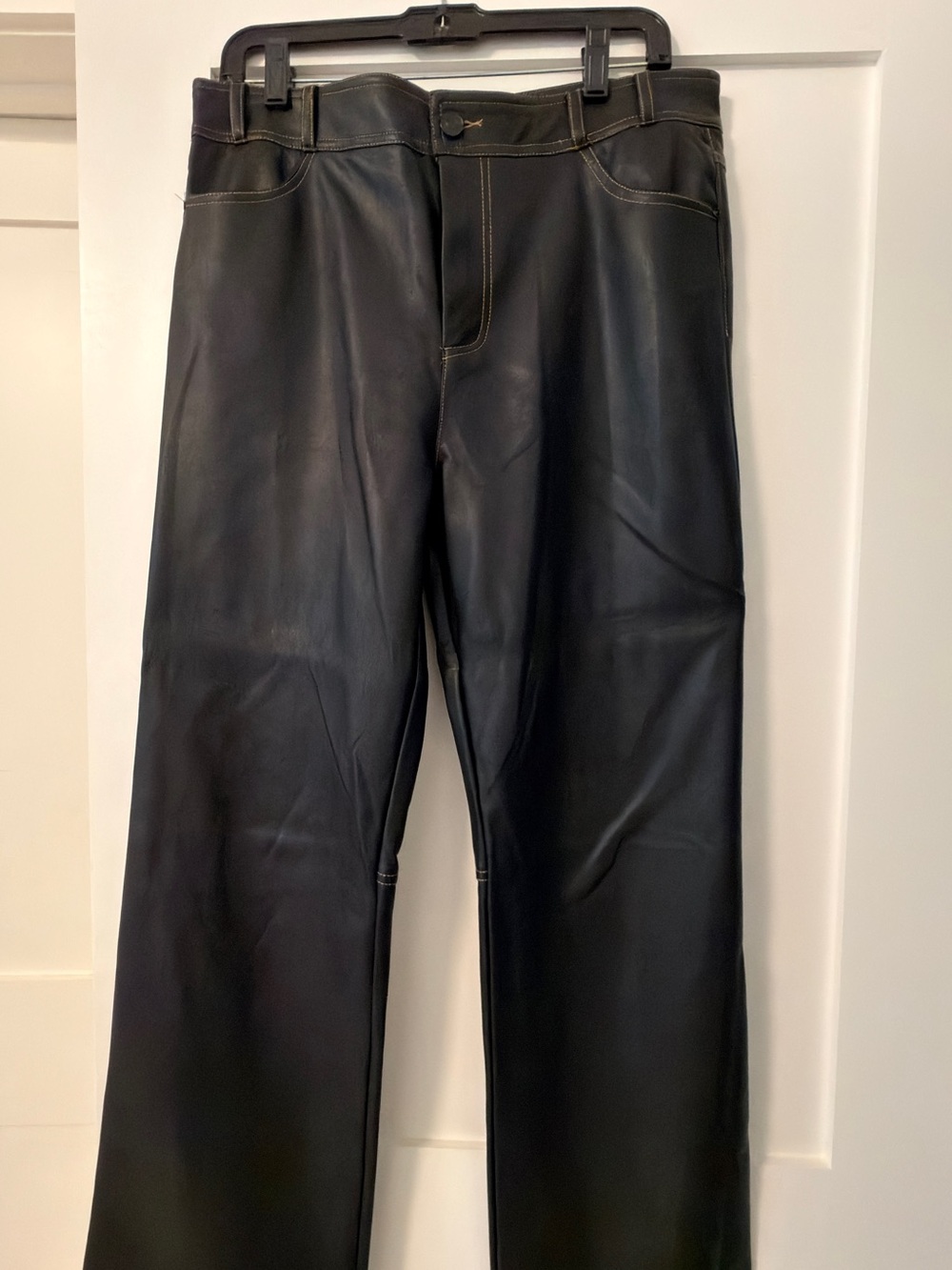 Women Black Leather Jeans - Classic Straight Fit